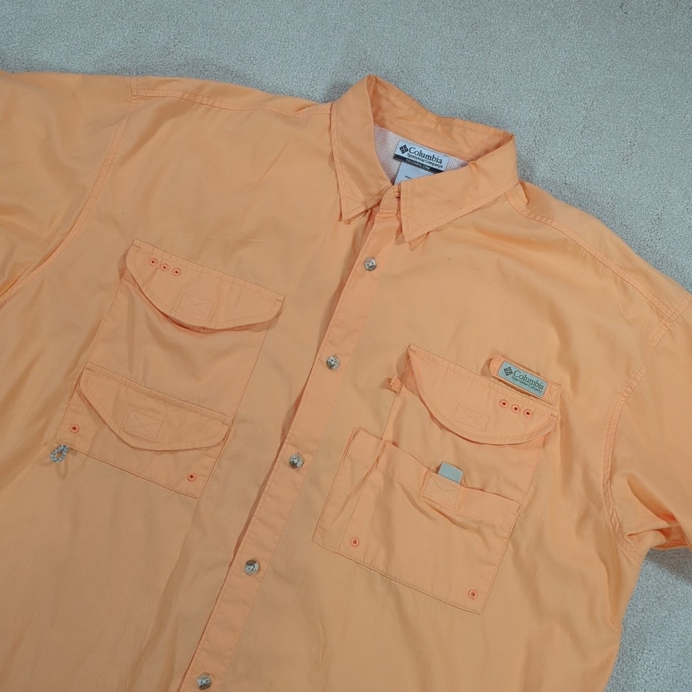 Columbia PFG Shirt Mens XL Orang Fishing Vented  Lightweight Short Sleeve Button